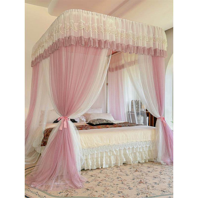 A类U型双层纱导轨蚊帐公主三开门加厚铝合金双轨道防尘顶落地宫廷