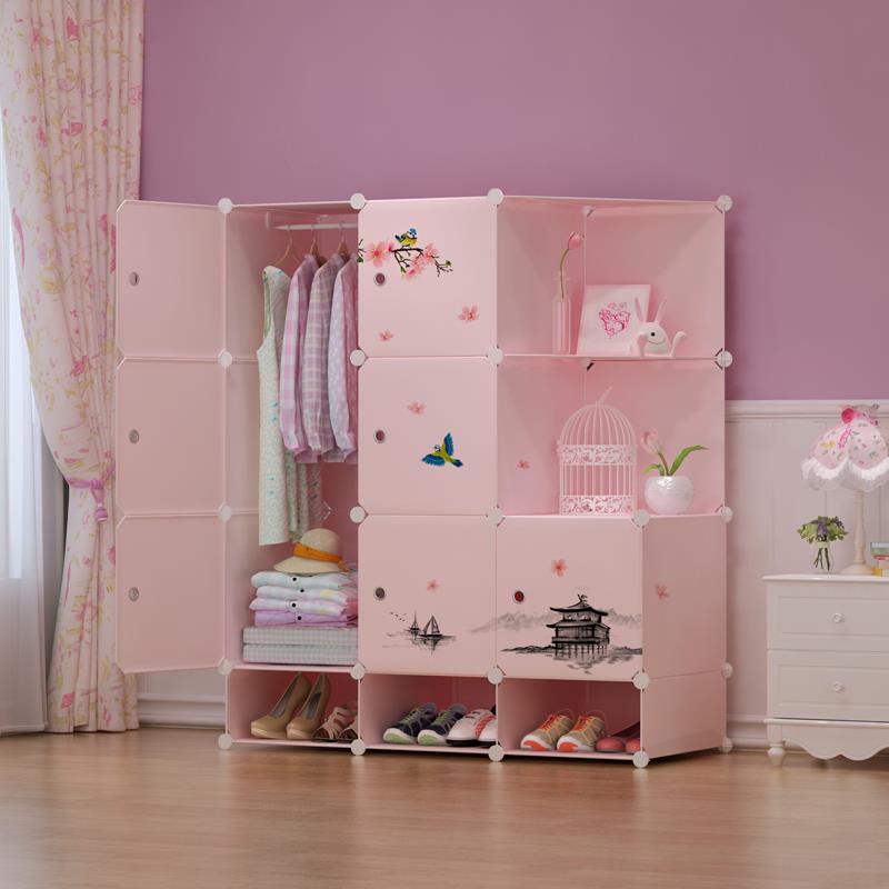 衣柜简易组装塑料布衣橱卧室省空间仿实木板式简约现代经济型柜子