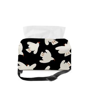 白鸽图案车载漂亮抽纸盒扶手箱绑带汽车创意插画纸巾盒布艺A16