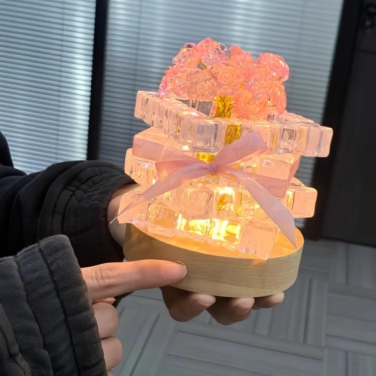 活动创意实用手工diy玫瑰花冰块小夜灯材料包女友母亲高级小礼物