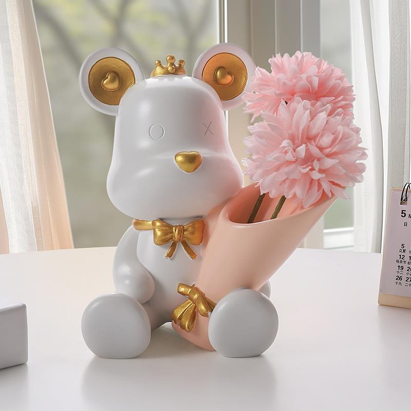 可爱暴力熊客厅花艺摆件酒柜床头柜桌面高级感小众装饰生日礼物女