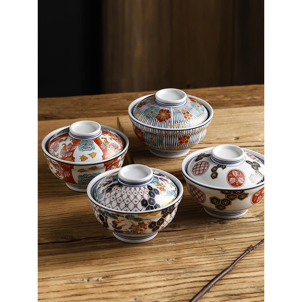 日式陶瓷牛肉饭碗盖碗蒸蛋碗家用汤碗隔水炖盅点心碗泡面碗蒸菜碗