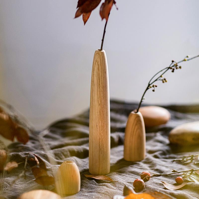 掬涵实木花瓶花器摆件花插香插覆古客厅餐桌装饰手工木质工艺礼品