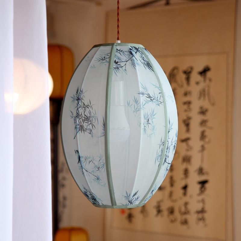 新中式复古灯笼吊灯复古饭店包间餐厅书房卧室茶室设计师布艺灯具