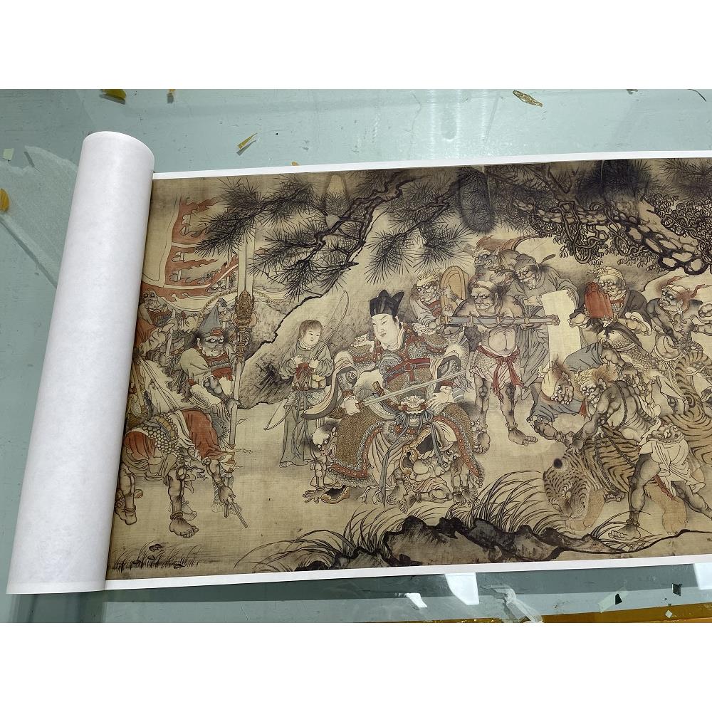 陆治二郎神搜山图高清国画人物彩色画稿工笔重彩人物微喷画心临摹