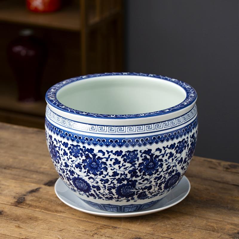 陶瓷花盆景德镇青花瓷兰花室内中国风吊兰中式黄金葛碗莲水培种花