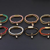 小众时尚 经典 蛇头小牛皮编织红绳双层手链黑玛瑙白珐琅蛇头手镯女