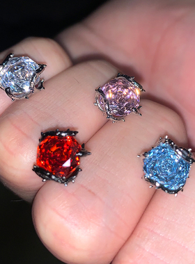 GANGGANG玫瑰切8mm锆石荆棘耳钉S925纯银针嘻哈耳饰养耳洞耳骨钉