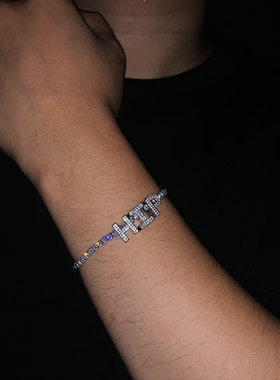 GangGang原创可选S925银字母拼接挂坠网球链带钻手链情侣满钻手饰