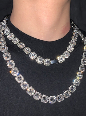 男士超闪项链小众嘻哈欧美冰糖钻锁骨链高级感美式hiphop说唱配饰