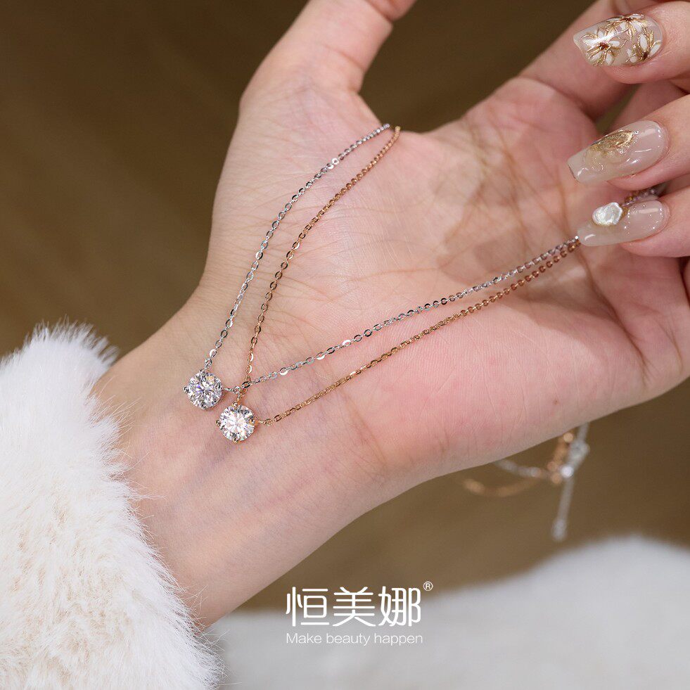 恒美娜 坠链均925银莫桑石 项链