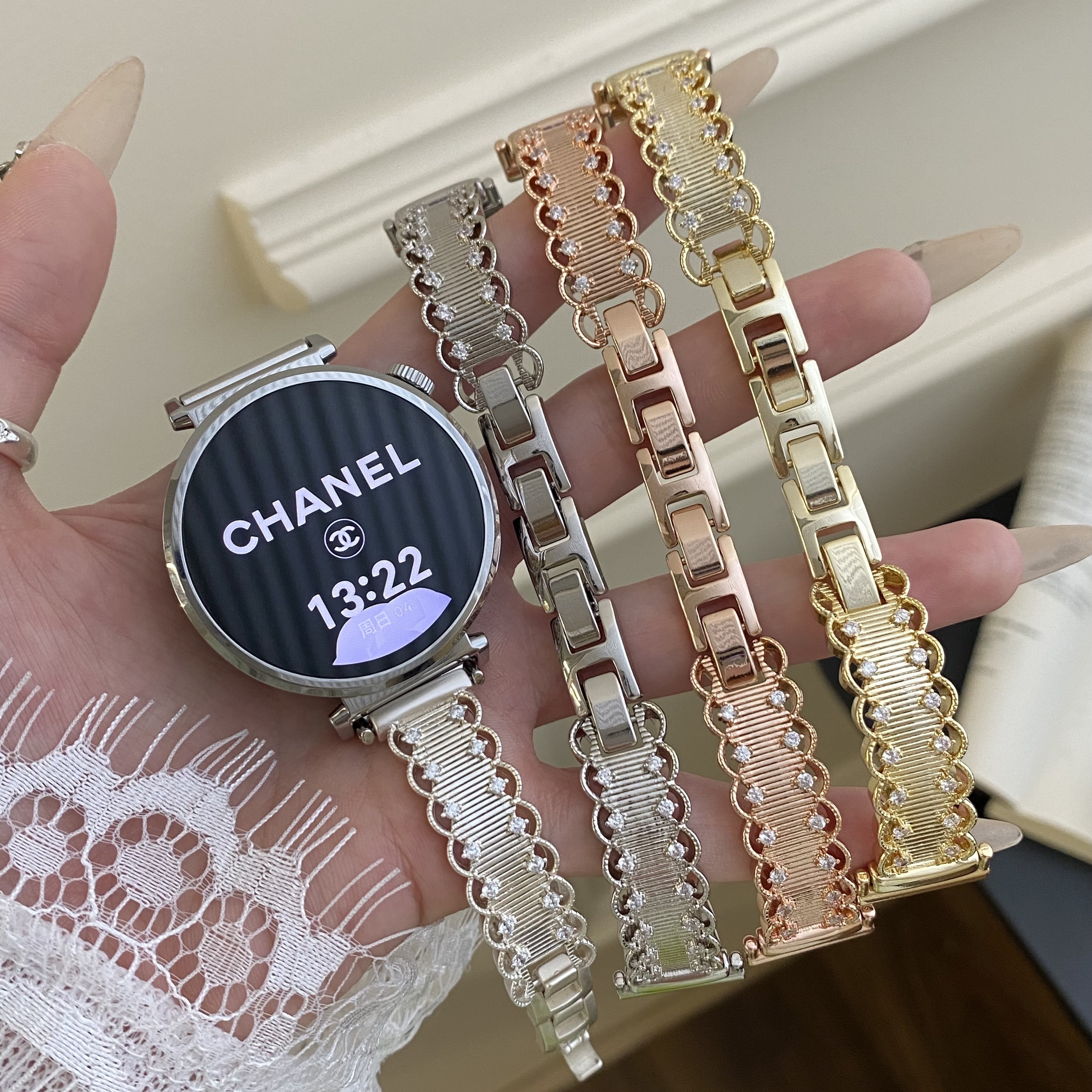 适用华为gt65手表表带华为fit4/3金属gt4/3pro蕾丝闪钻荣耀watch5