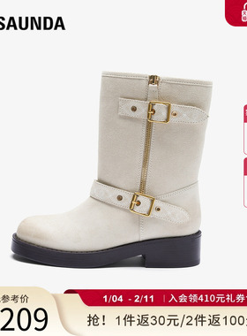 莱尔斯丹YOUNG2025秋冬新款时尚真皮厚底粗跟雪地靴子女6T48004F