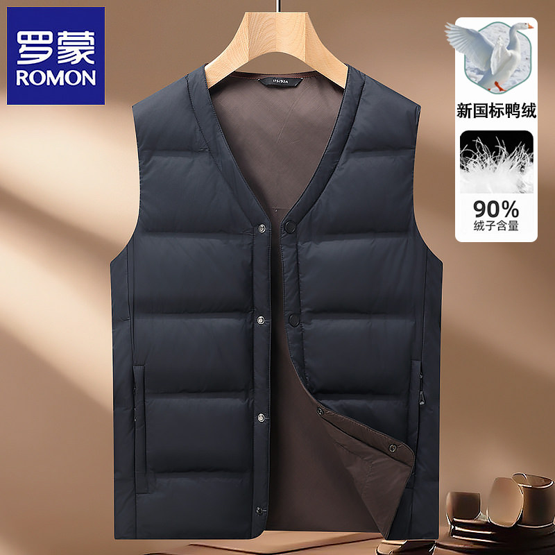 罗蒙羽绒服马甲男秋冬季内穿中老年保暖背心无袖坎肩爸爸外套马夹