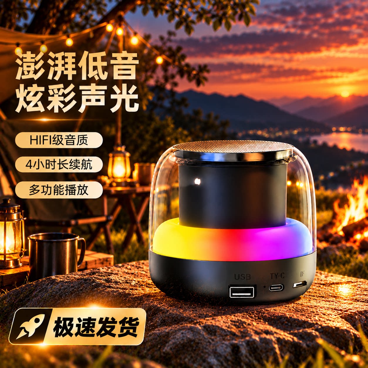 高颜值蓝牙音箱小高音质超重低音超长户外续航低音炮无线音响RGB