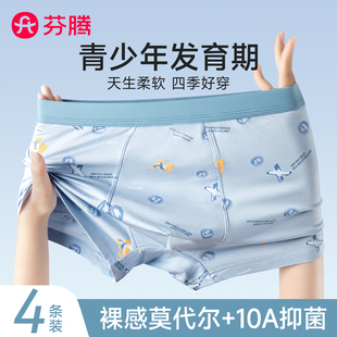 芬騰青少年男生莫代爾冰絲四角內褲 發育期初高中男孩抗菌平角短褲