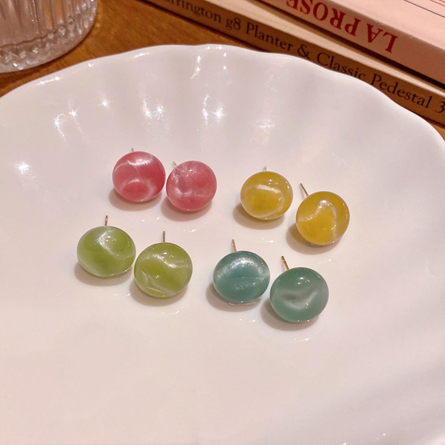 甜美简约气质偏光彩色球耳钉轻奢