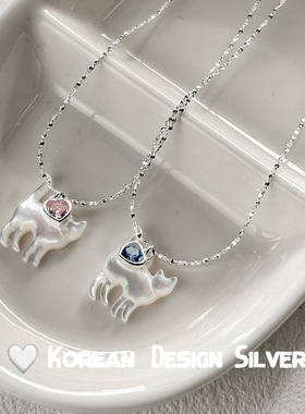 S925纯银白蝶贝猫咪猫咪爱心锆石