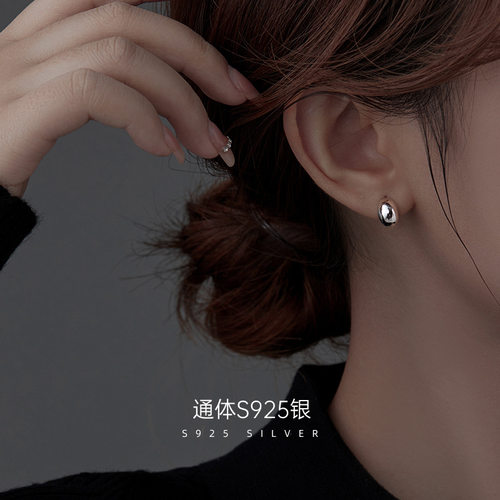 高级感S925银小金豆耳钉女设计高