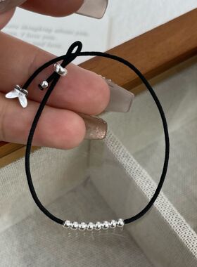 S925纯银圆珠黑绳手绳手链ins气