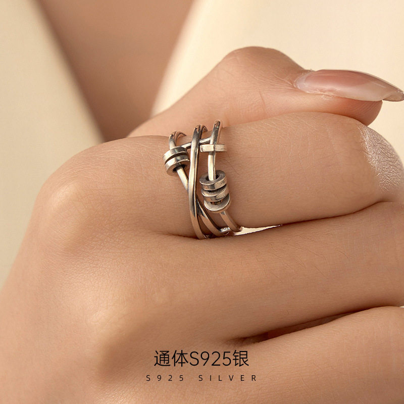 高级感S925银多层朋克潮酷戒指女