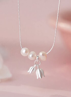 S925纯银铃兰花珍珠项链清新淡雅
