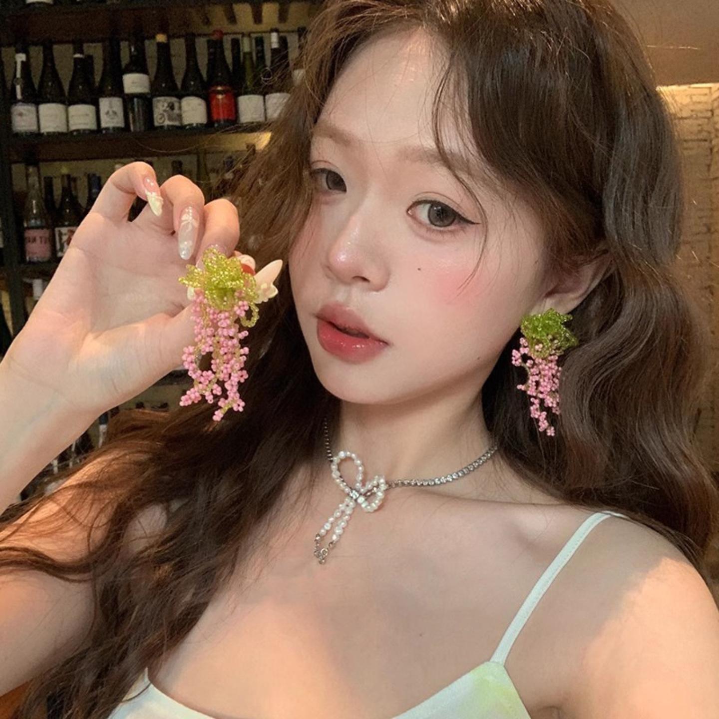 海边度假风流苏手工串珠花朵耳环