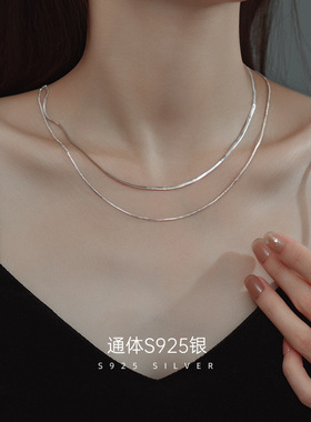 S925银简约扁形蛇骨刀片双层项链