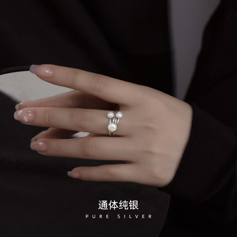 高级感S925银韩版个性小众珍珠戒