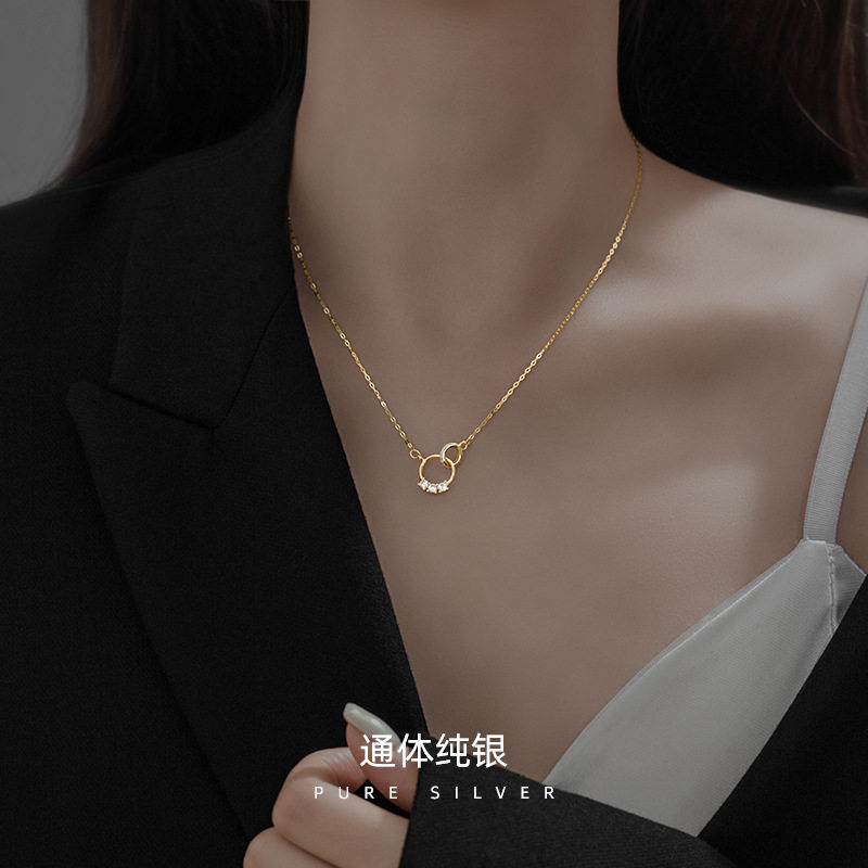 高级感S925银圆圈项链女夏轻奢小