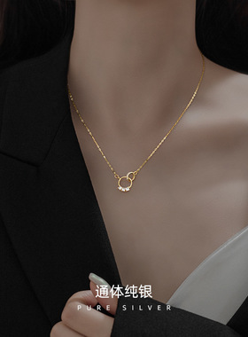 高级感S925银圆圈项链女夏轻奢小