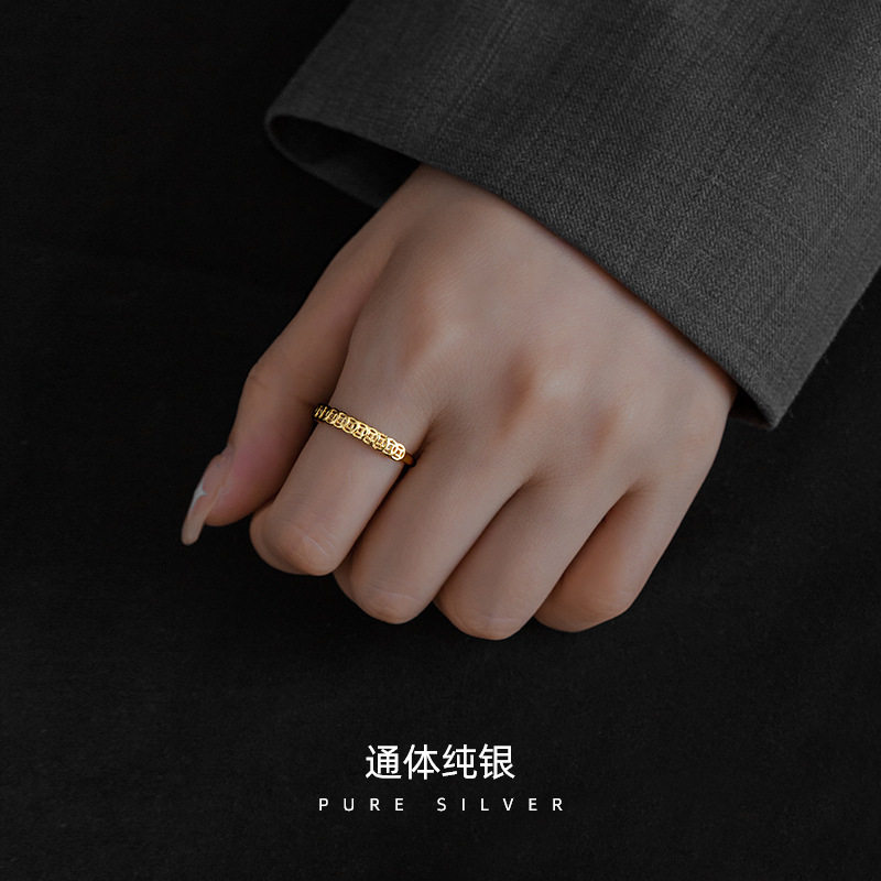s925纯银复古戒指女招财聚财钱币