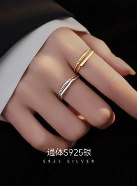 高级感S925银简约双层戒指女冷淡