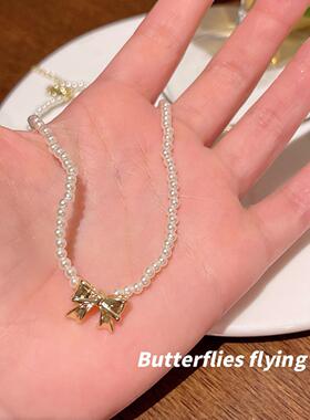 在逃公主珍珠蝴蝶结项链女轻奢