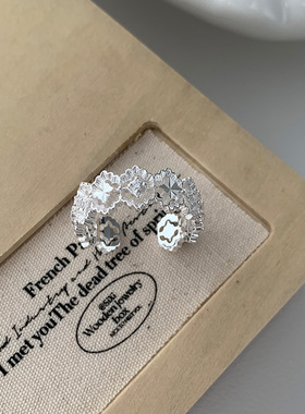 S925纯银菱格镂空蕾丝花边纯银戒