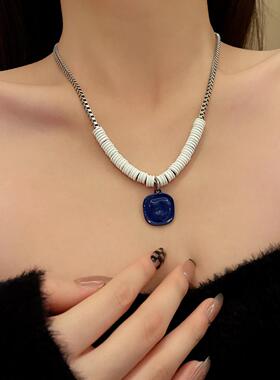 欧美ins嘻哈潮流克莱因蓝色吊坠