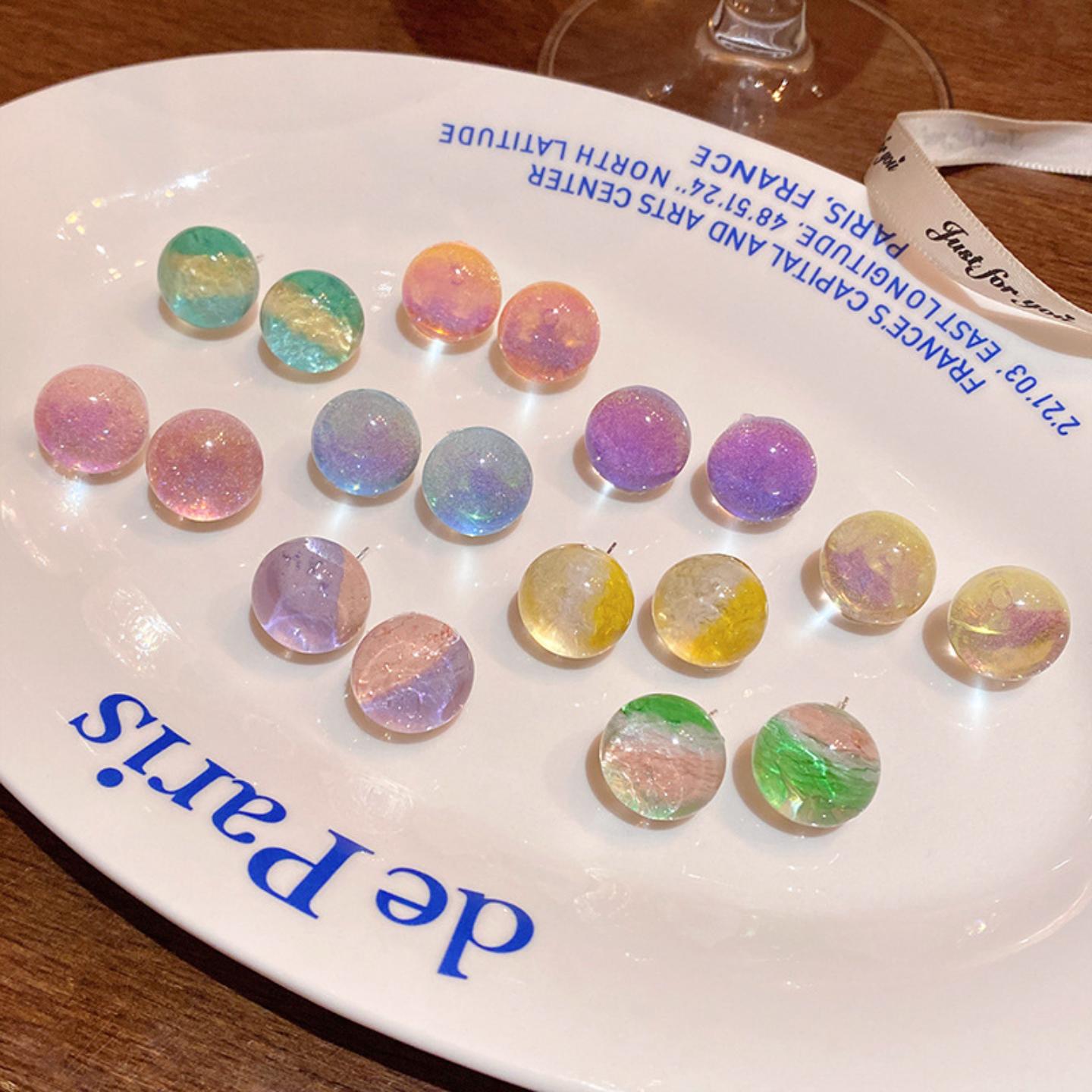夏日多巴胺彩色透明星空感耳钉女