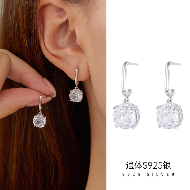 高级感S925银高级感玫瑰花锆石耳