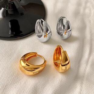 欧美金属水滴圆圈耳环女高级感轻奢大气耳扣复古气质真金电镀耳饰