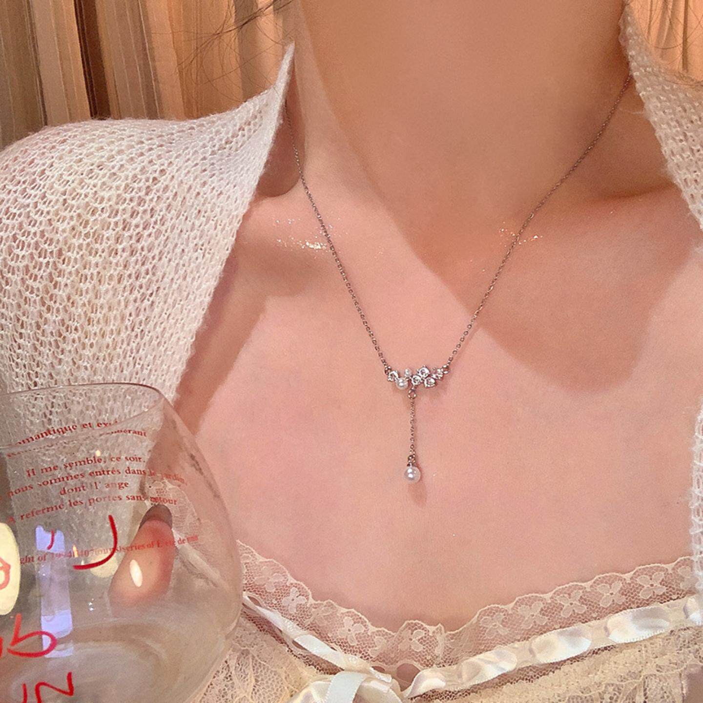 轻奢小众高级感钛钢项链女长款流苏微镶锆石吊坠锁骨链网红颈链