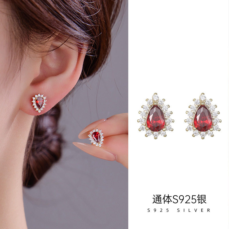 高级感S925银复古轻奢鸽血红锆石
