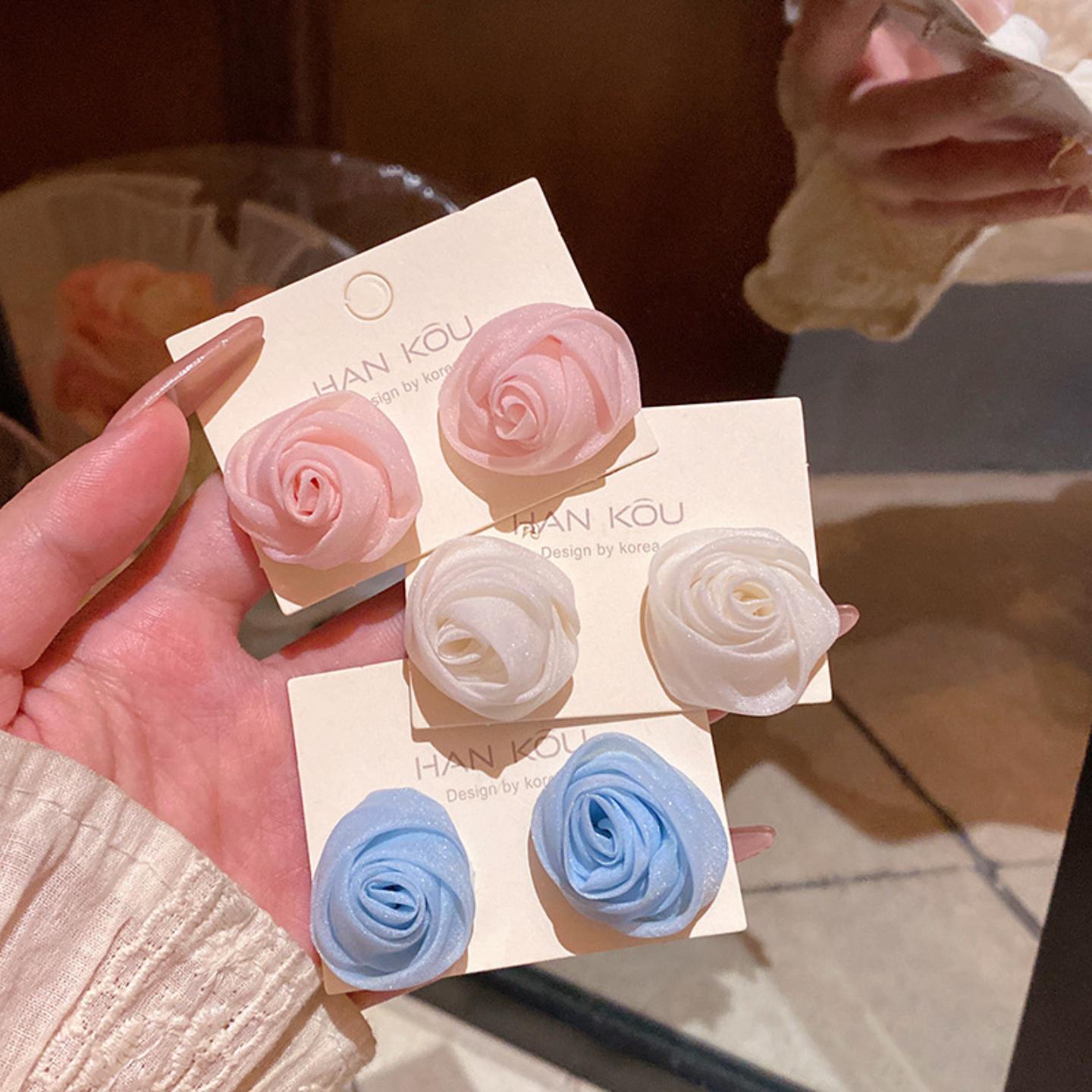 超仙气质高级感纯色玫瑰花耳钉女