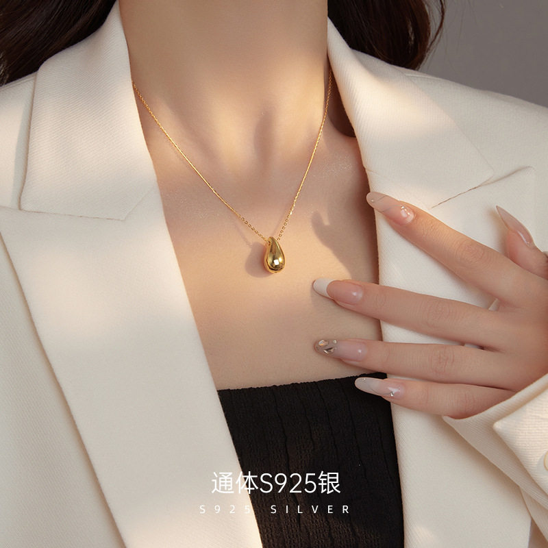 高级感S925银欧美金色水滴项链女