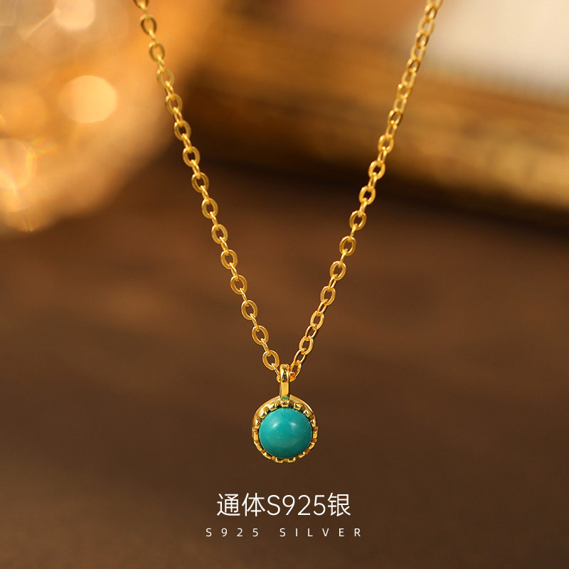 高级感S925银绿松石吊坠项链女简
