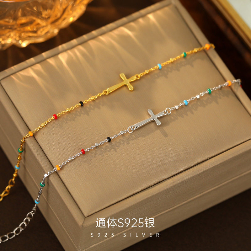 S925银十字架手链女欧美小众ins
