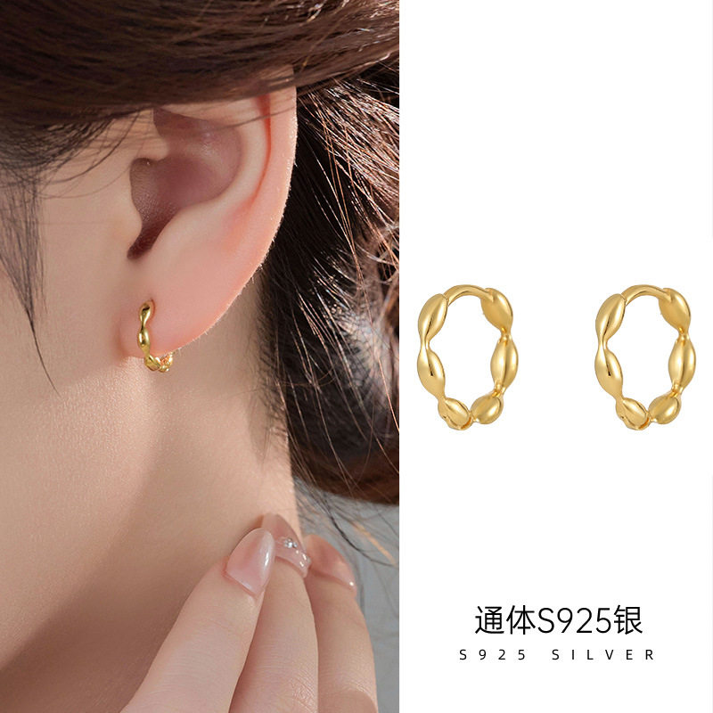 高级感S925银米粒橄榄珠耳扣女简