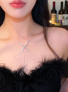 轻奢小众高级感蝴蝶结流苏项链女