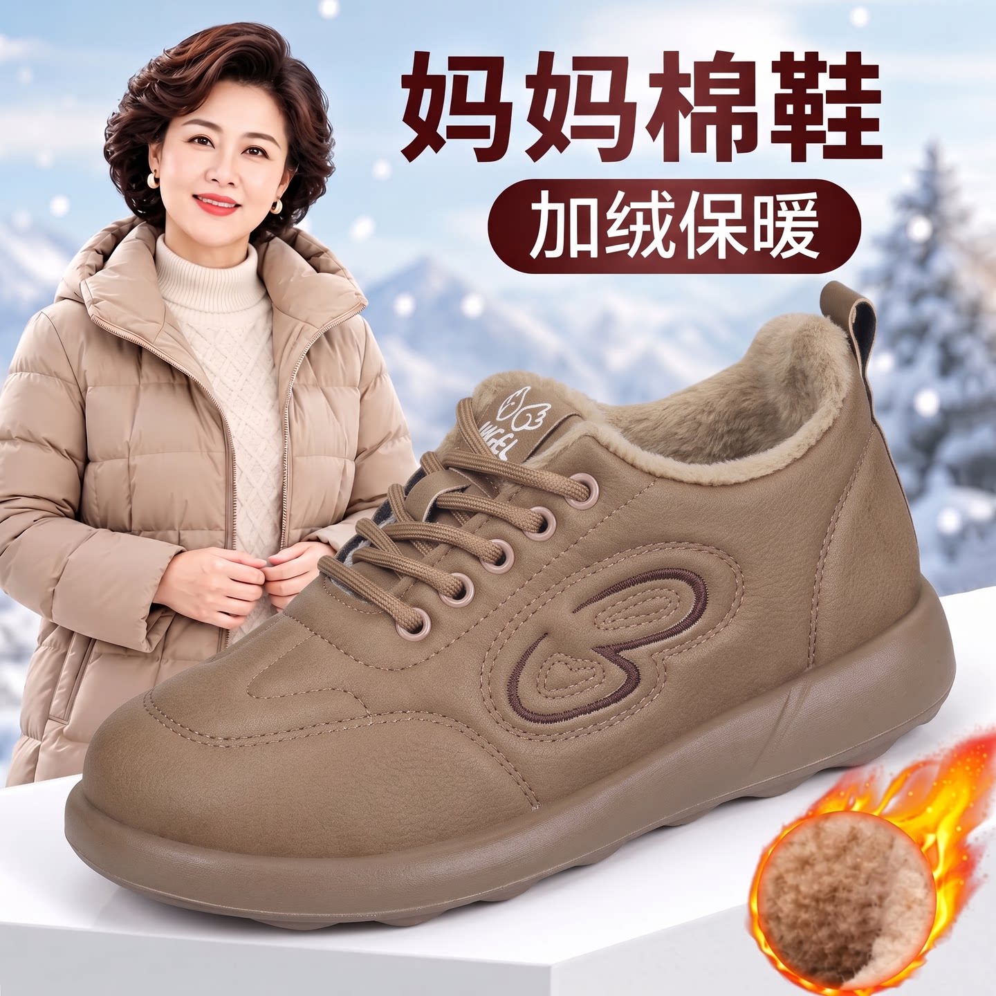 老北京布鞋女款冬季2026新款加绒加厚妈妈鞋中老年防水防滑雪地靴