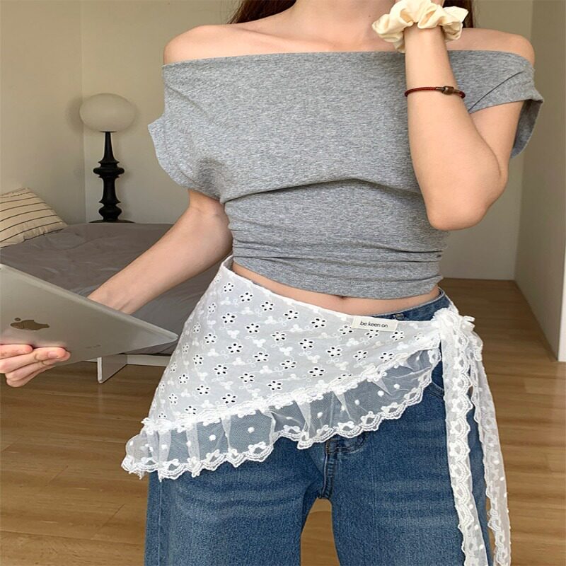 白色蕾丝花边屁帘女韩版腰带腰巾高级感显瘦叠穿系带纱裙装饰头