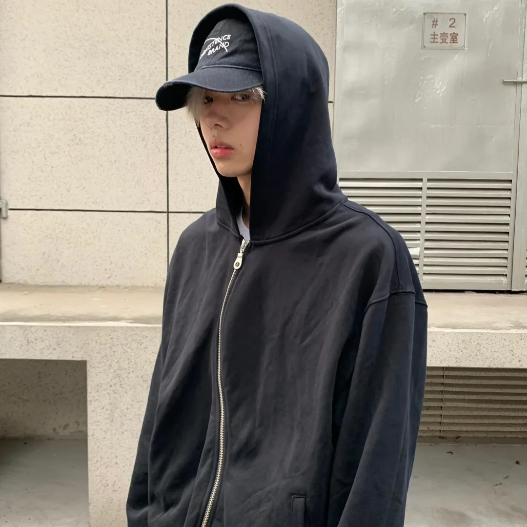 韩国埃及棉开衫连帽拉链卫衣